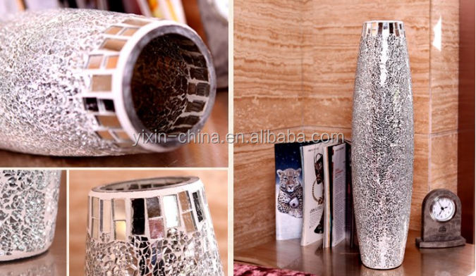 Silvery and Black Bulging Handmade Home Centerpieces Crackle Tall Glass Vase with Round Bottom