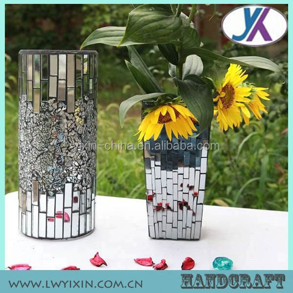 European style elegant tall stained glass mosaic mirror vase