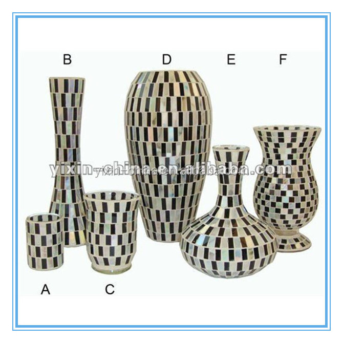 Manufacturer Romantic Style Handmade Elegant Glass Crackle Black and Silver Mirror Mosaic Wholesale Glass Vases