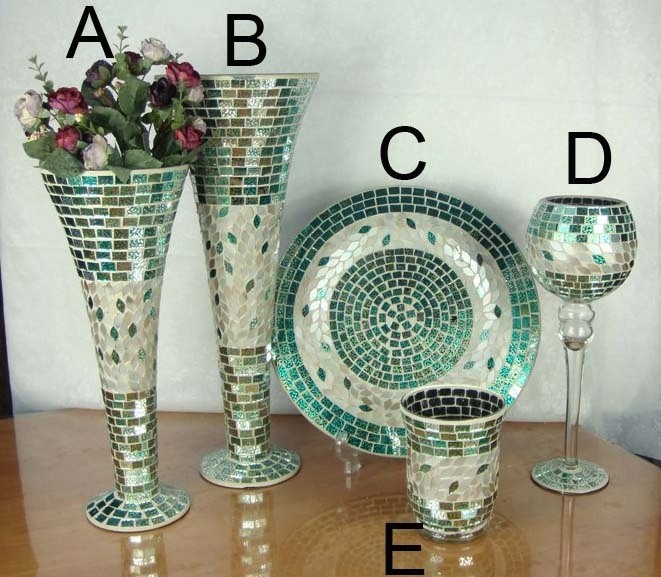 Glass tall goblet wedding centerpieces floor vase ,large mosaic mirror vase