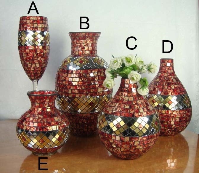 Glass tall goblet wedding centerpieces floor vase ,large mosaic mirror vase