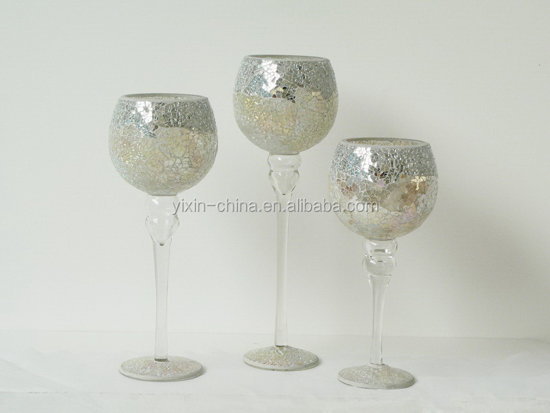 Silvery goblet mosaic glass votive wedding candle holder