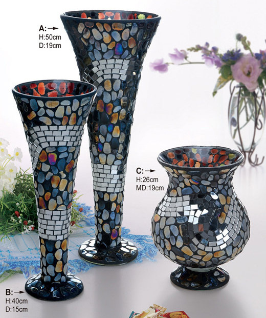 Black and luxcury mosaic glass flower vases with high quality