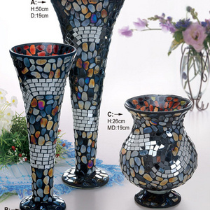 Black and luxcury mosaic glass flower vases with high quality