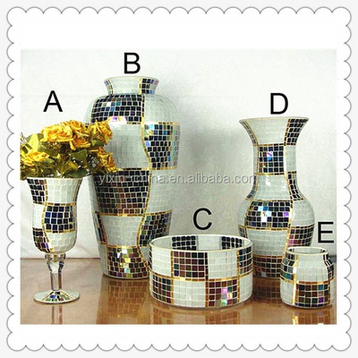 Table Centerpiece Handmade Mosaic Glass Vase with Mosaic Glass Candle Holder Wedding Centerpieces