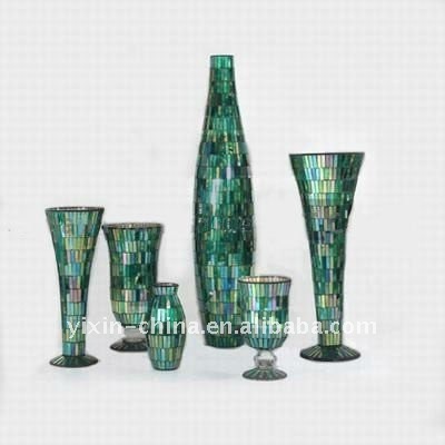 YIXIN Factory Supply Luxury gold decorative mosaic glass vase sets black