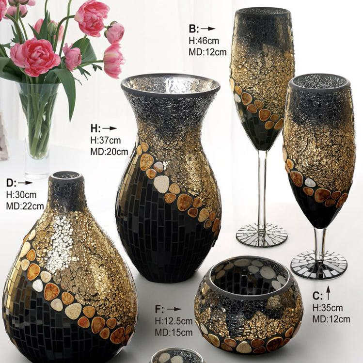 YIXIN Factory Supply Luxury gold decorative mosaic glass vase sets black