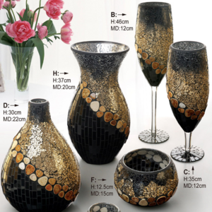 Grand Home Decoration Crackle Mosaic Glass Flower Vase with Stone