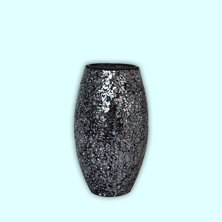 Black silver big piece mosaic glass vase home decor