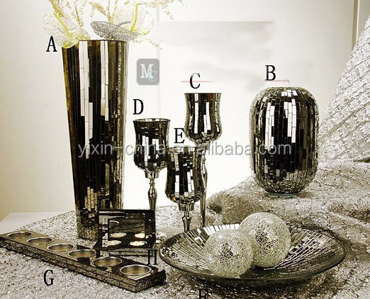 Manufacturer Romantic Style Handmade Elegant Glass Crackle Black and Silver Mirror Mosaic Wholesale Glass Vases