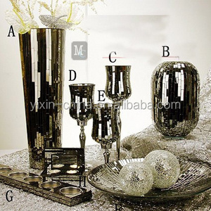 Manufacturer Romantic Style Handmade Elegant Glass Crackle Black and Silver Mirror Mosaic Wholesale Glass Vases