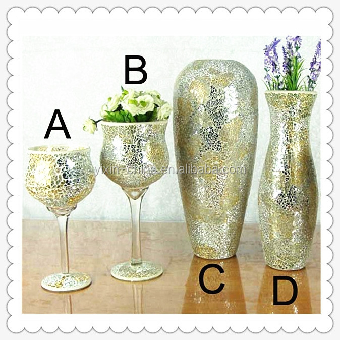 Table Centerpiece Handmade Mosaic Glass Vase with Mosaic Glass Candle Holder Wedding Centerpieces