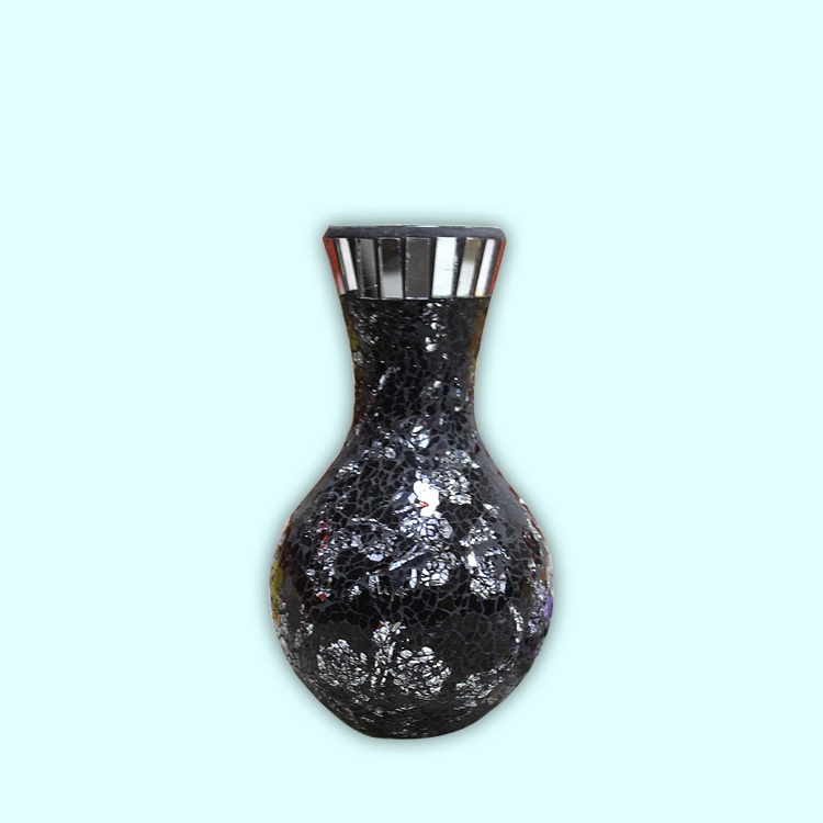 Black silver big piece mosaic glass vase home decor