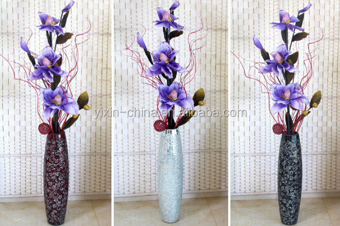 Silvery and Black Bulging Handmade Home Centerpieces Crackle Tall Glass Vase with Round Bottom