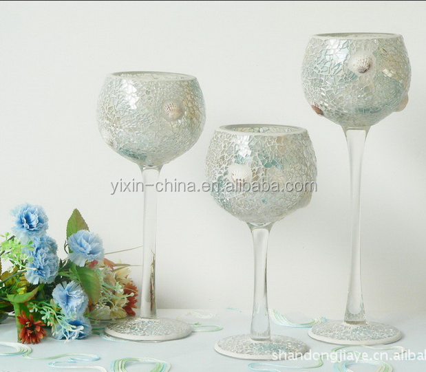 Silvery goblet mosaic glass votive wedding candle holder