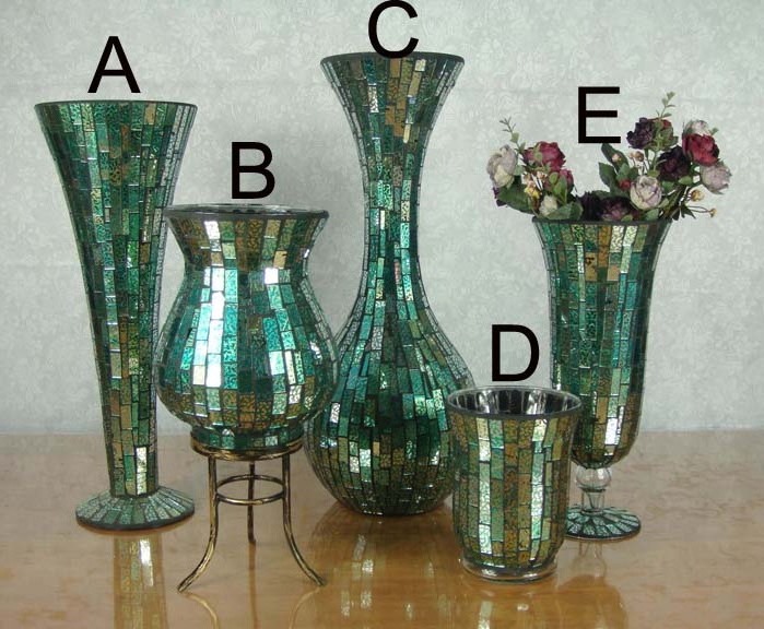 Glass tall goblet wedding centerpieces floor vase ,large mosaic mirror vase