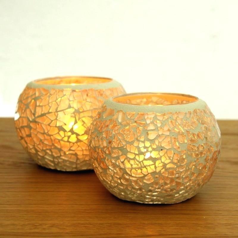 Factory Stained Glass Orange Crackle Mosaic Tabletop Tealight Dinner Candle Holder