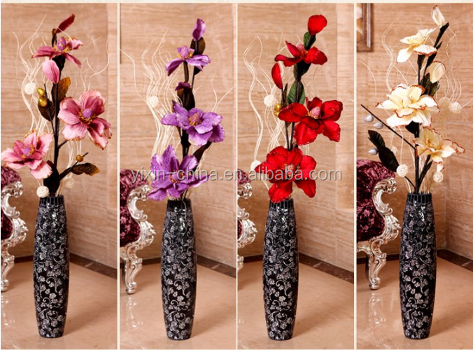 Silvery and Black Bulging Handmade Home Centerpieces Crackle Tall Glass Vase with Round Bottom