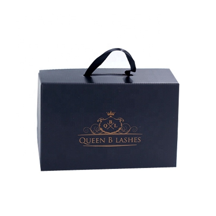 Latest Design Luxury Custom Logo Printing Empty Packaging Corrugated  Black Printed Shoe Box With Ribbon Handle