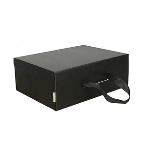 Latest Design Luxury Custom Logo Printing Empty Packaging Corrugated  Black Printed Shoe Box With Ribbon Handle