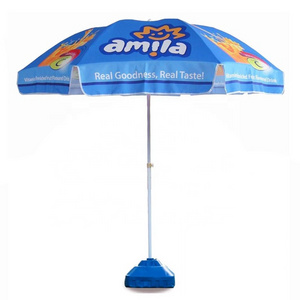 Wholesale Outdoor Promotional 8Ft Sun Umbrella With Base Portable Folding 8 Ft 10 Feet Custom Logo Printing Beach Umbrella