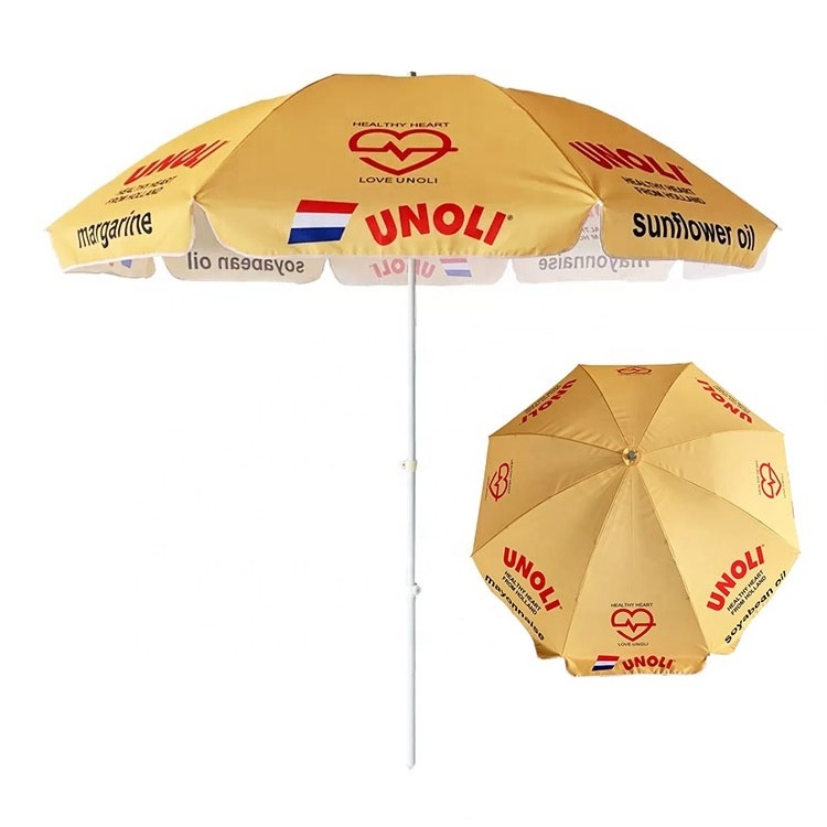 Wholesale Outdoor Promotional 8Ft Sun Umbrella With Base Portable Folding 8 Ft 10 Feet Custom Logo Printing Beach Umbrella