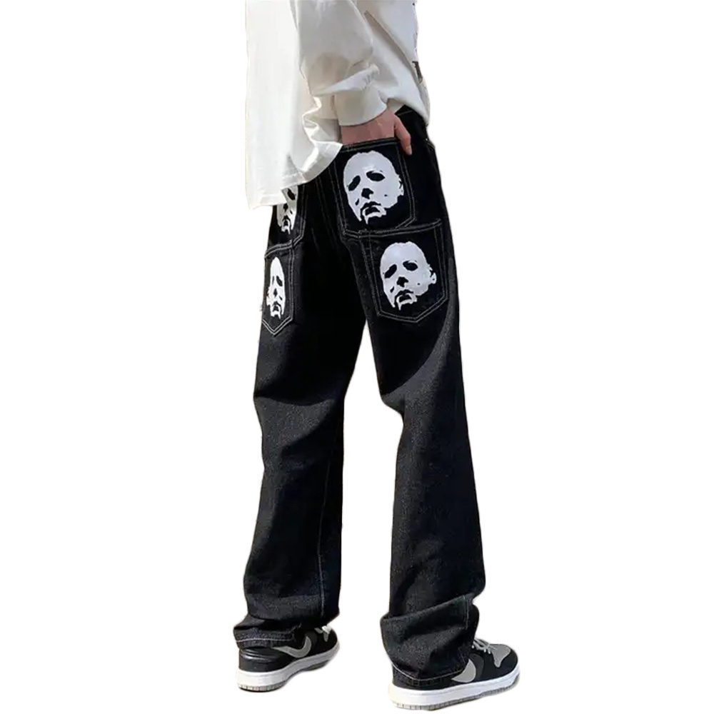 New American Street Vintage High Printed Jeans Straight Leg Loose Hiphop Skeleton Pants