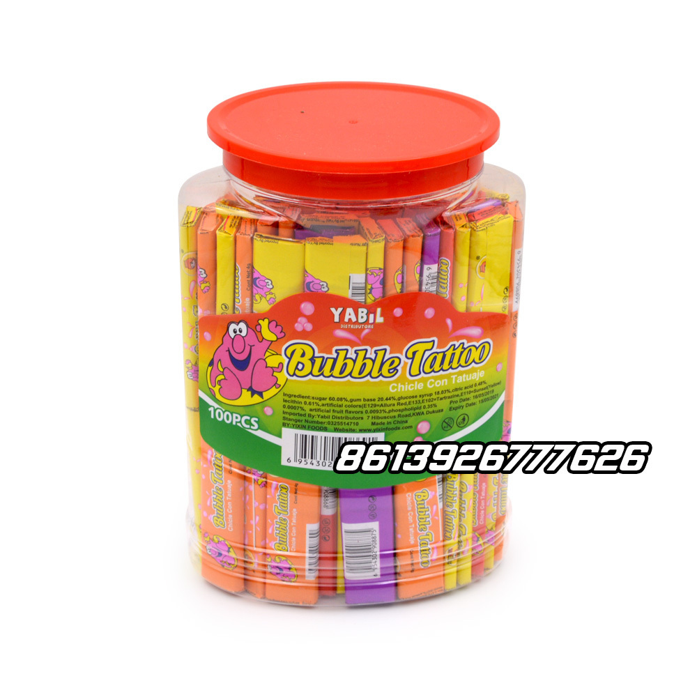 Factory wholesale halal tatoo bubble gum colorful fruity sweet tatoo chewing gum