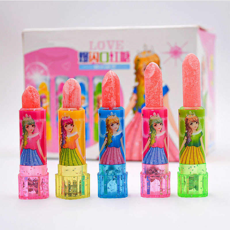 Halal Multiple Fruit Flavor Light Up Lighting Lipstick Lollipop Candy Toy Hard Candy