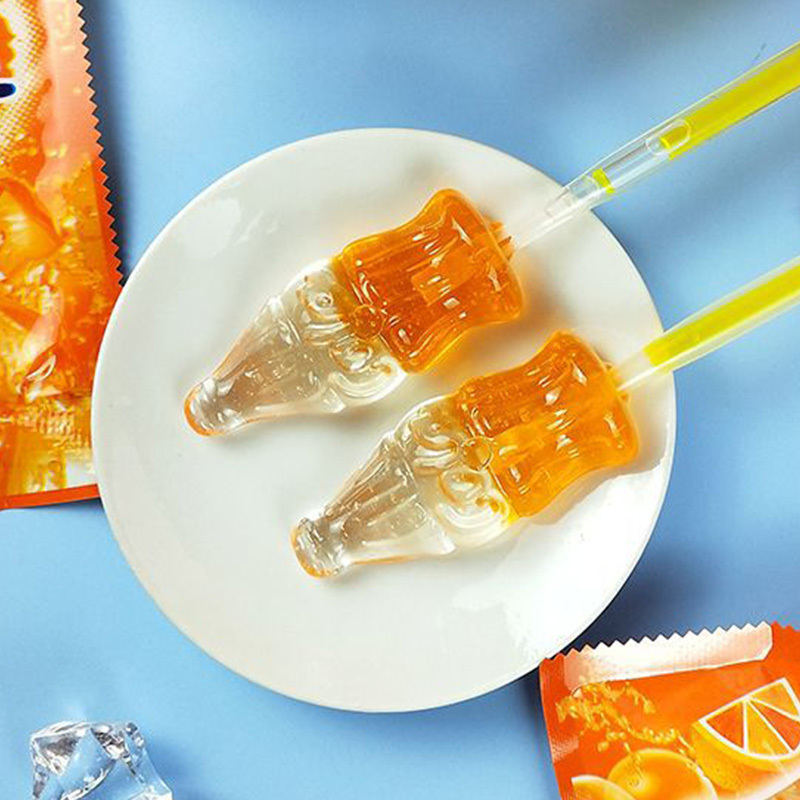 Sweets Wholesaler Cola Shaped Lollipop Confectionery Cola Lemon Orange Flavor Glow Light Stick Lollipop