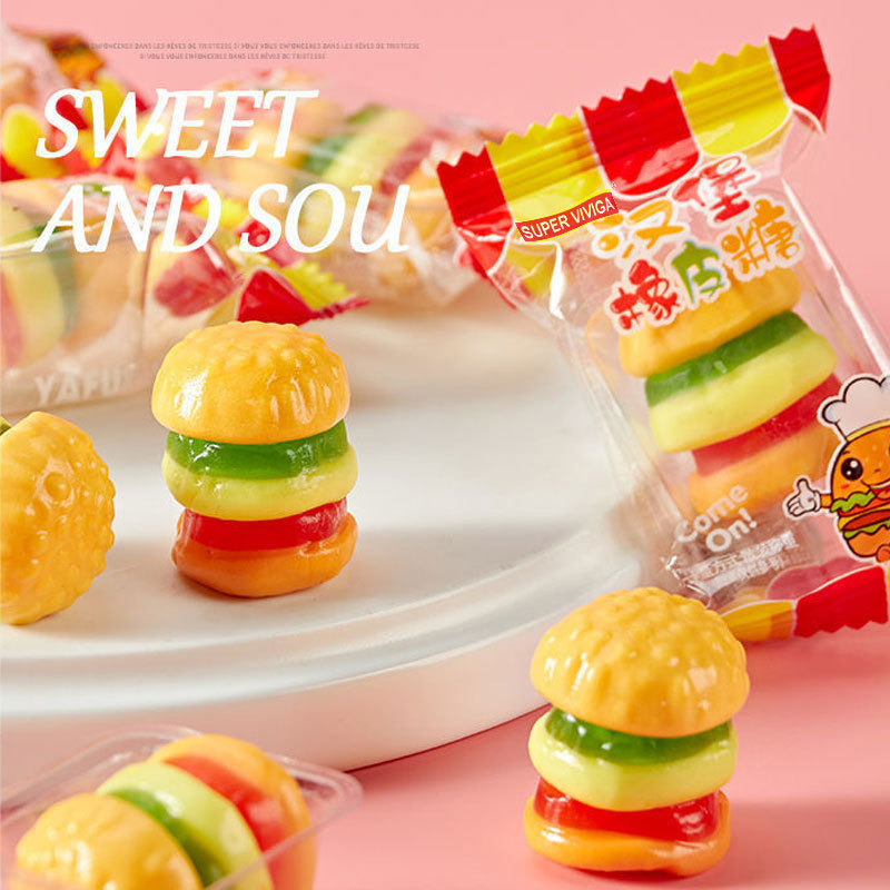 Yummy Hamburger Shaped Jelly Halal Candy Kosher Burger Gummy Candy