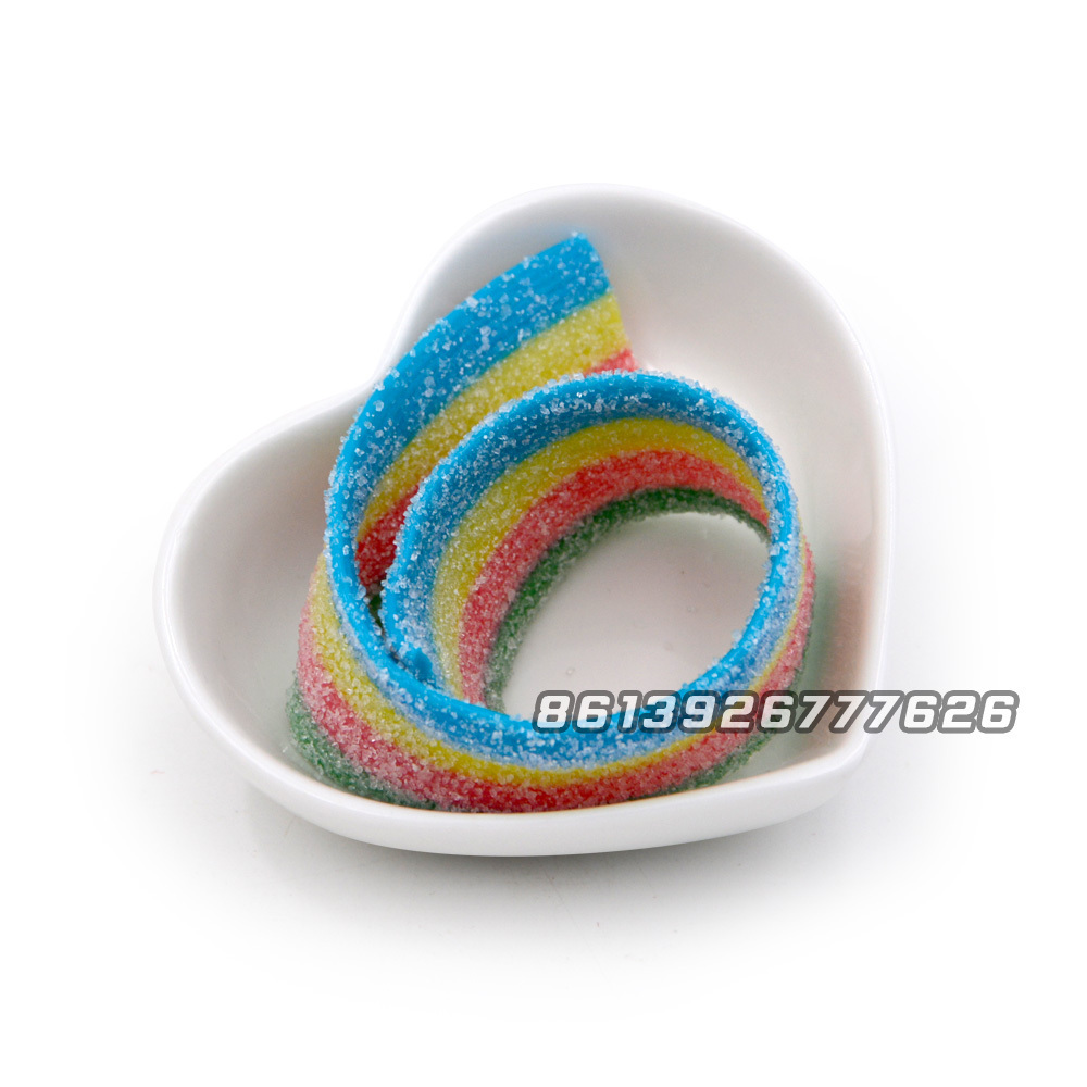 OEM rainbow sugar coated sour belt strips gummy candy