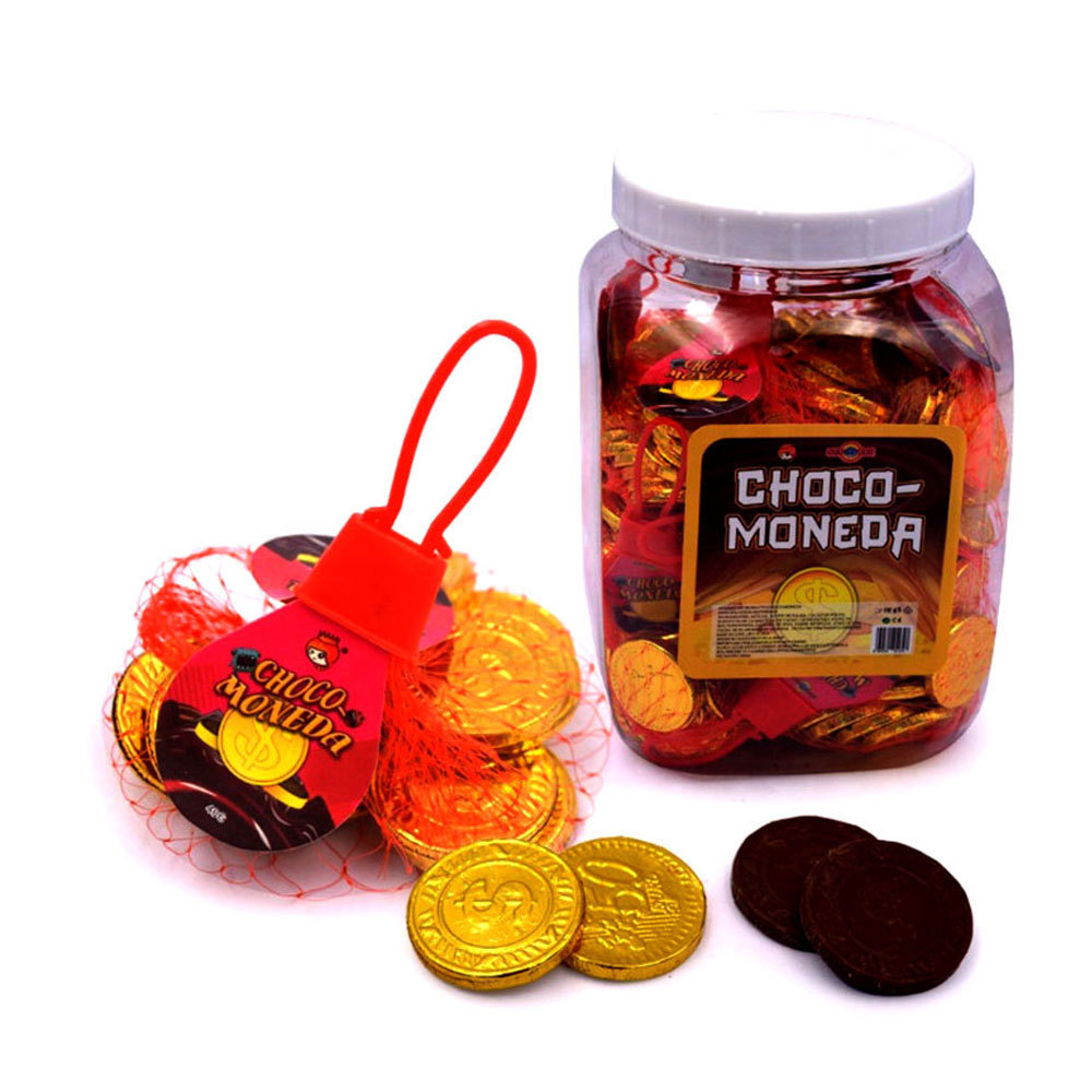 New Product 2022 Candy Choco Sweet Valentines Day Chocolate Coin Vegan Jar Round Chocolate Gold Coins