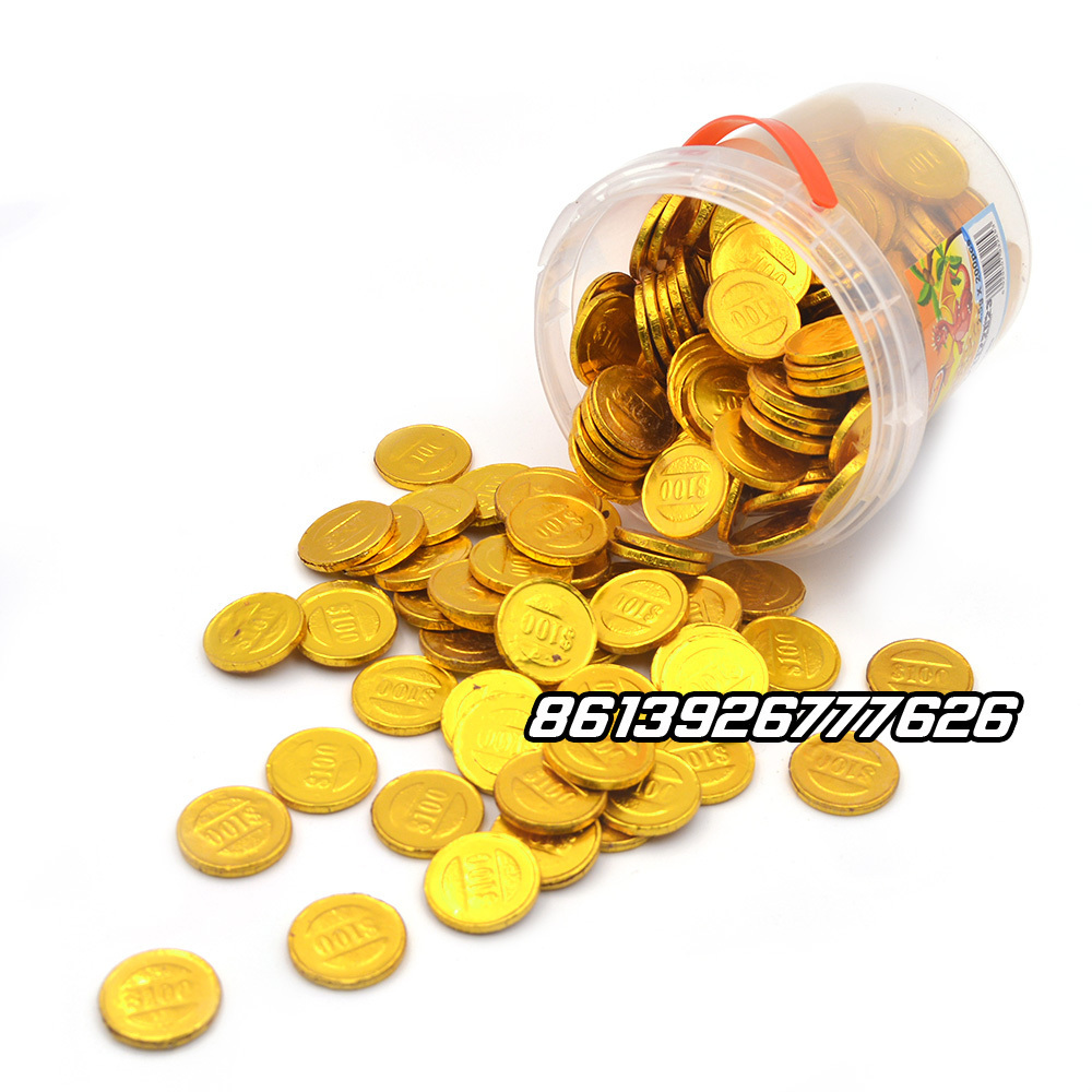 New Product 2022 Candy Choco Sweet Valentines Day Chocolate Coin Vegan Jar Round Chocolate Gold Coins