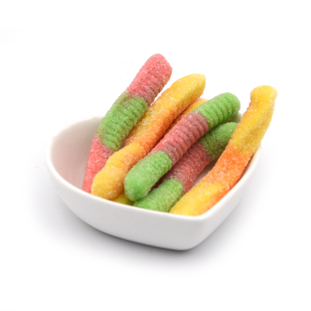 OEM rainbow sugar coated sour worm shape gummy candy