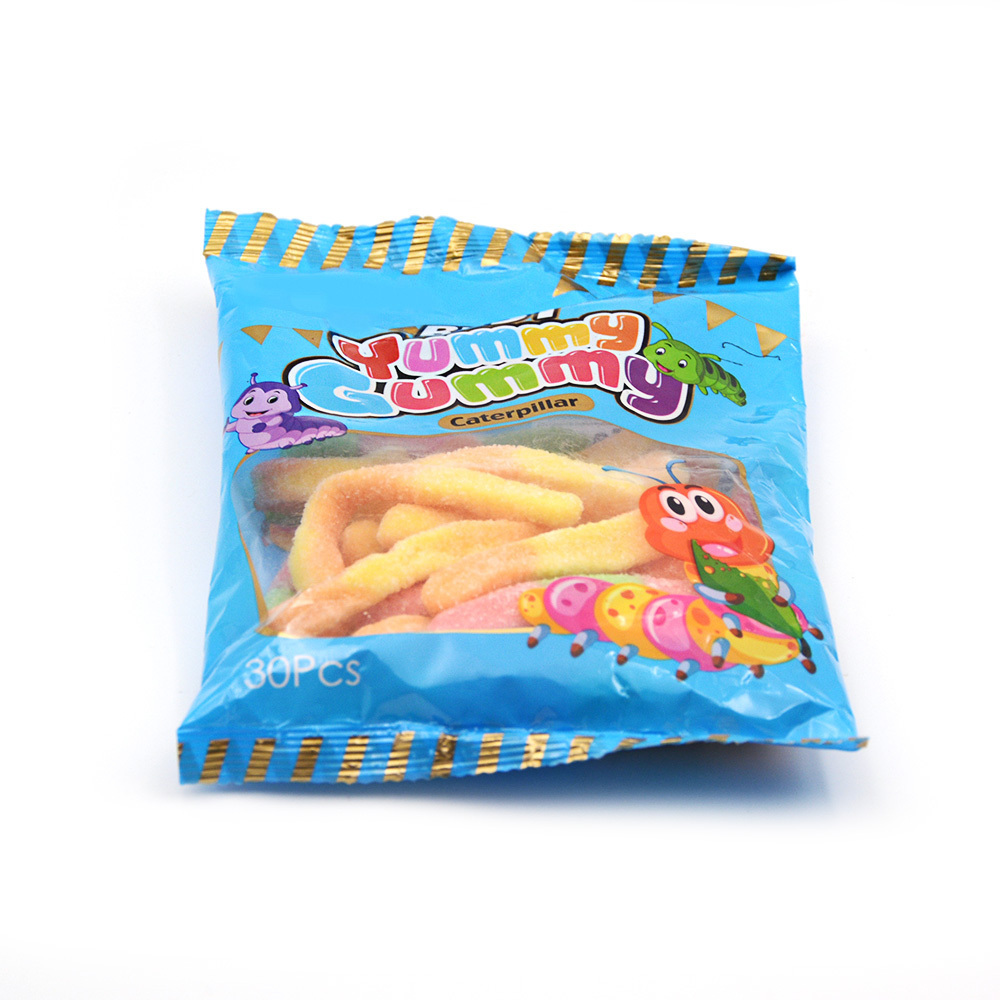 OEM rainbow sugar coated sour worm shape gummy candy