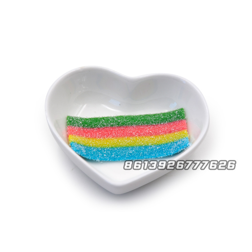 OEM rainbow sugar coated sour belt strips gummy candy