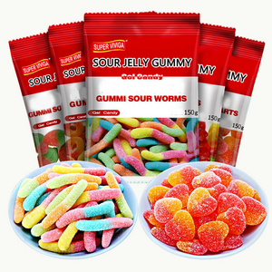 Wholesale Dulce Caramelo Sweet Sour Jelly Doce Flavor Gummies Shaped Gelatin Candy Worm Sour Jolly