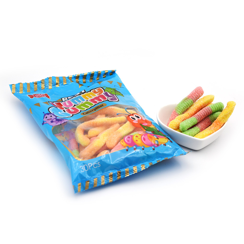 OEM rainbow sugar coated sour worm shape gummy candy