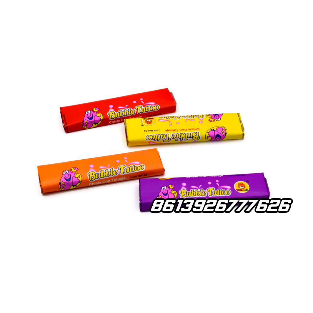 Factory wholesale halal tatoo bubble gum colorful fruity sweet tatoo chewing gum