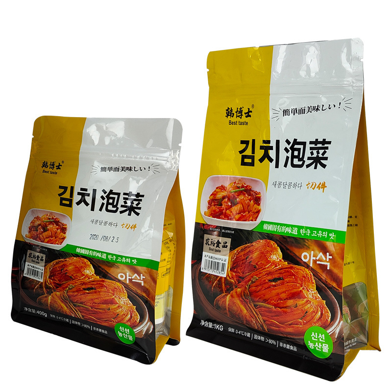 400g 1kg kimchi aluminium foil packaging pouch ziplock bag food grade flat bottom plastic bag heat seal pickles packaging