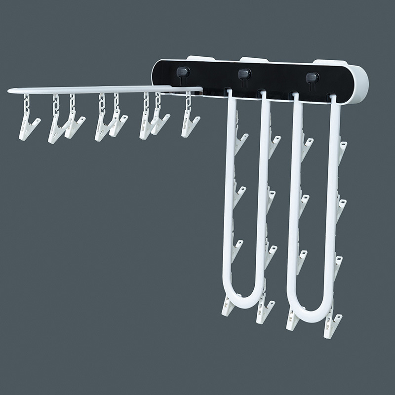 Multi-functional Wall-mounted Folding Clothes Hanger Sock Drying Rack Windproof Storage Rack With Clip For Bathroom