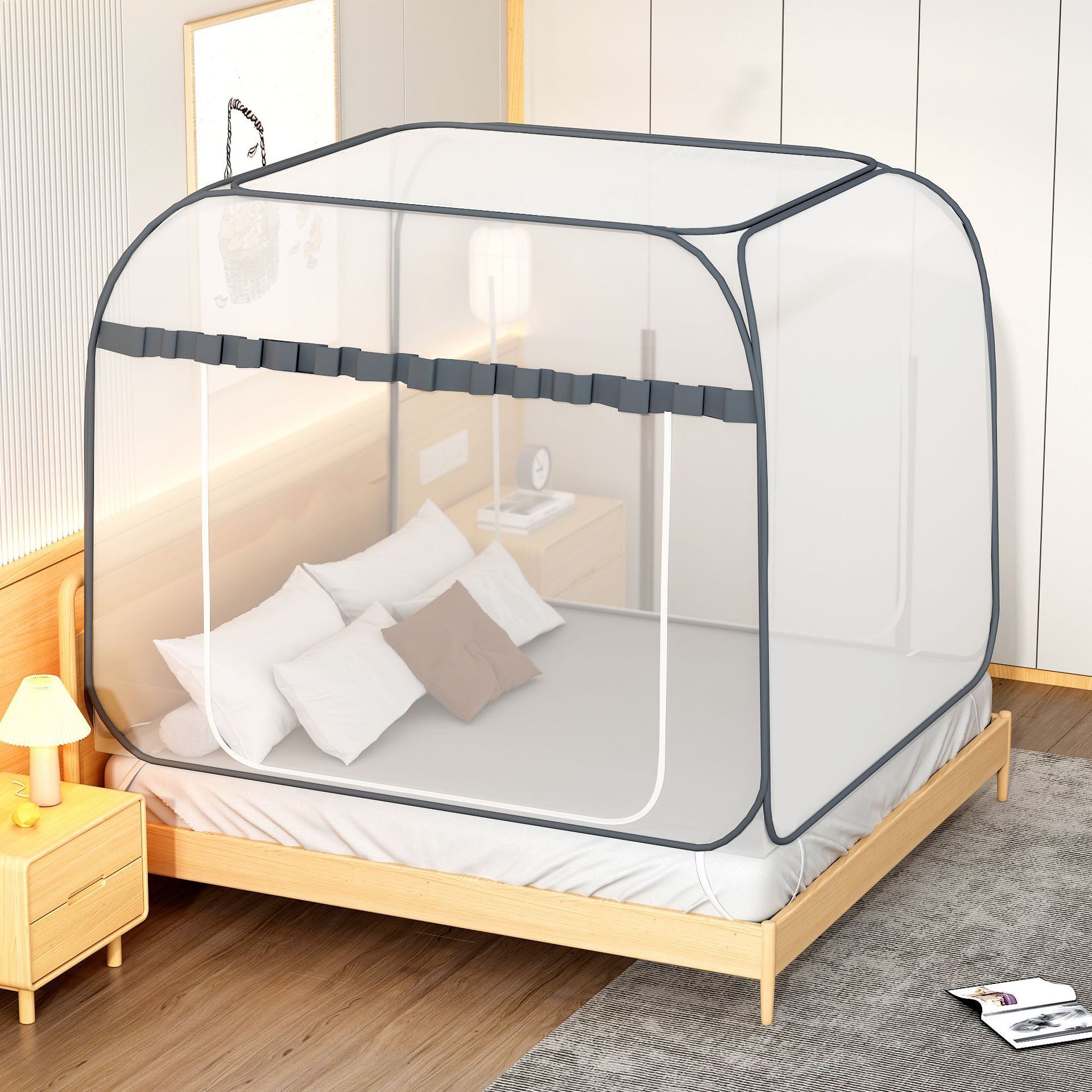 Summer new installation-free tent zipper has low one-piece detachable home wire mosquito net and Tents for bed and outdoor