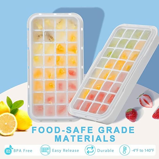 Silicone Ice Cube Tray for Freezer 64 Nuggets Ice Tray with Lid and Storage Bin Stackable Ice Container with Scoop for Cocktail