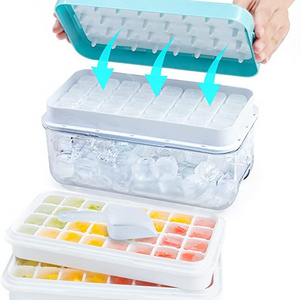 Silicone Ice Cube Tray for Freezer 64 Nuggets Ice Tray with Lid and Storage Bin Stackable Ice Container with Scoop for Cocktail