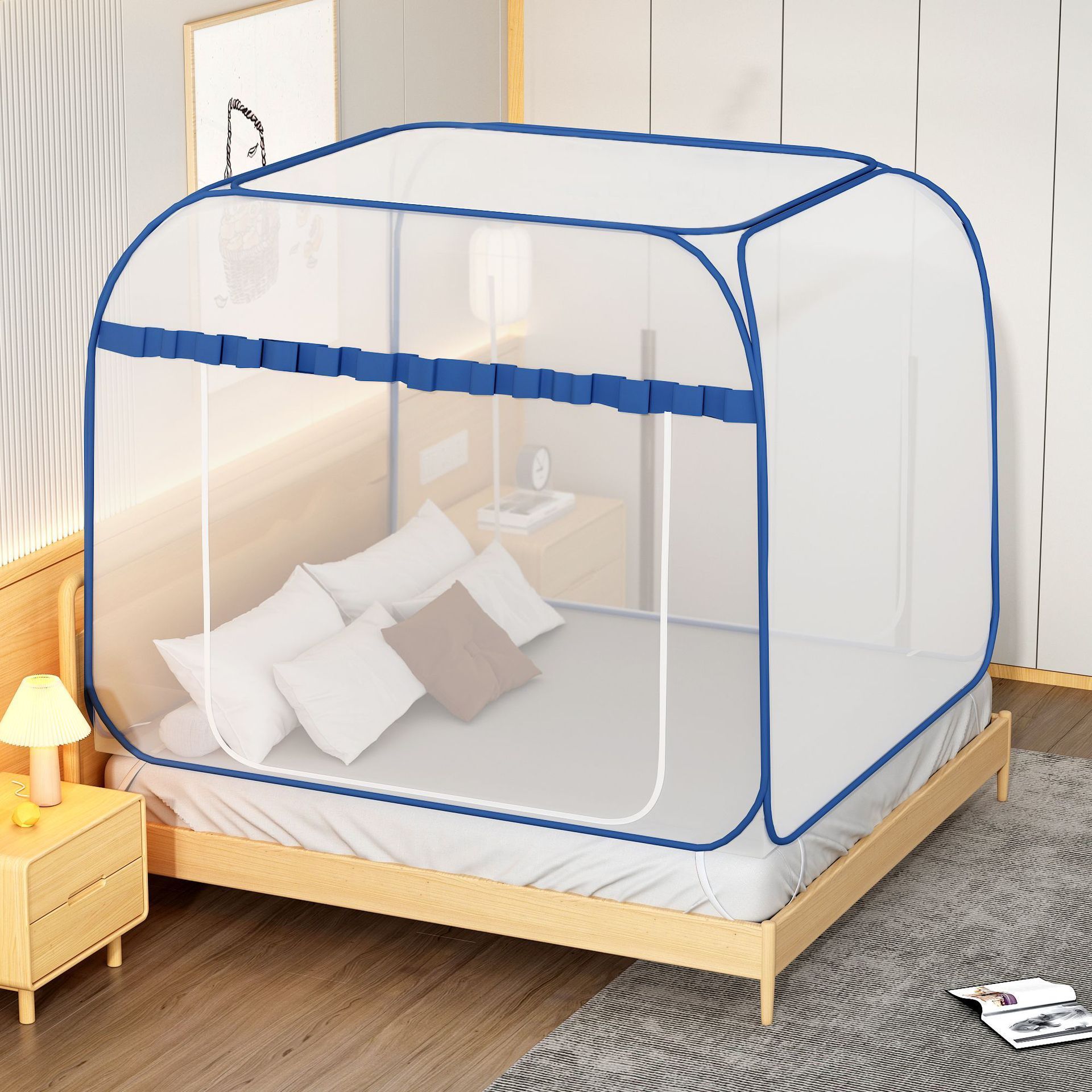 Summer new installation-free tent zipper has low one-piece detachable home wire mosquito net and Tents for bed and outdoor