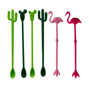 6Pcs Cactus Stirrer Spoon Plastic Swizzle Flamingo Wine Stirrers Sticks Coffee Mixer Milk Tea Stirrer Spoon