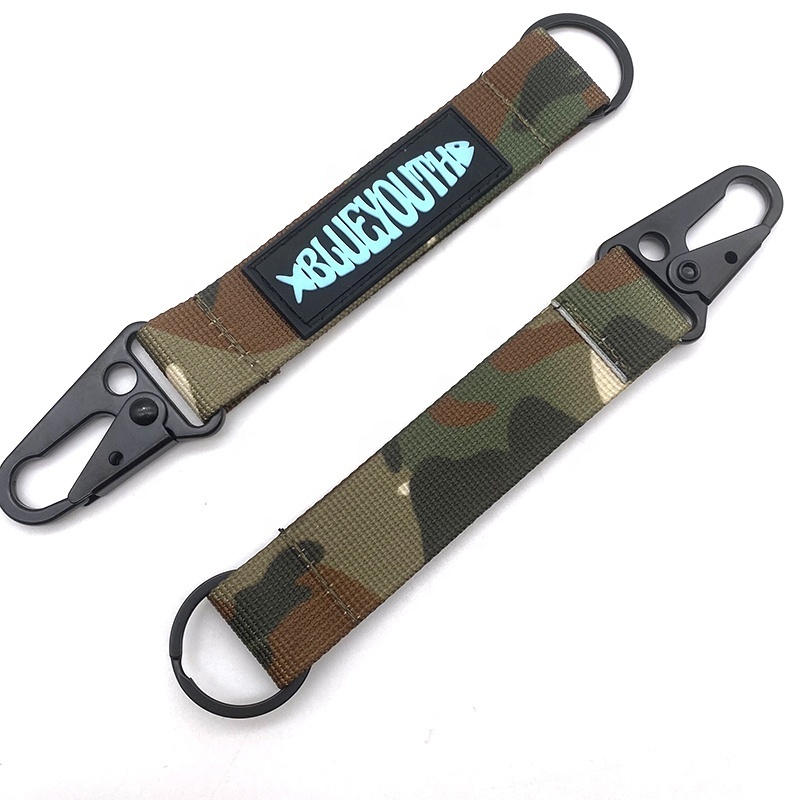 YYX Custom Black purple camo Blank Plain Keychain carabiner Wrist Nylon Strap Short Lanyard with Eagle Buckle