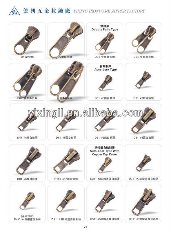 #5 Autolock zipper Slider,zipper heads,metal slider zipper head lock