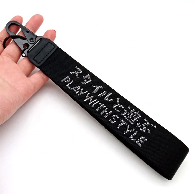 YYX Custom Nylon Fabric Hand Wrist Wristlet Key Chain Keychain Holder Lanyard Strap Woven embroidered keychain